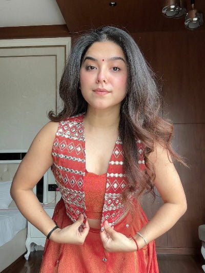 Coral Shimmer Silk Intricate Embroidery Lehenga Choli With Koti - BONYHUBSALWAR KAMEEZ