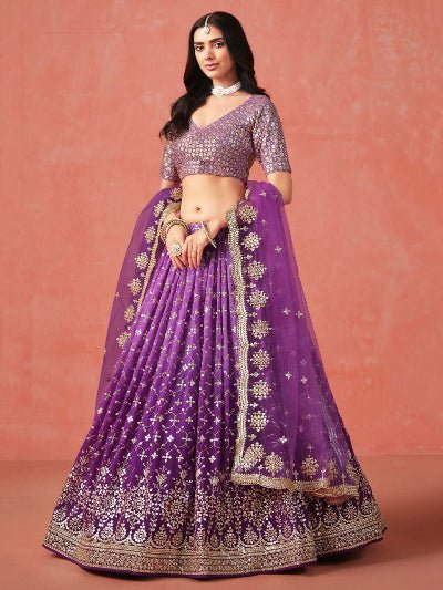 Purple Ombre Georgette Embroidery Lehenga Choli Set - BONYHUBSALWAR KAMEEZ