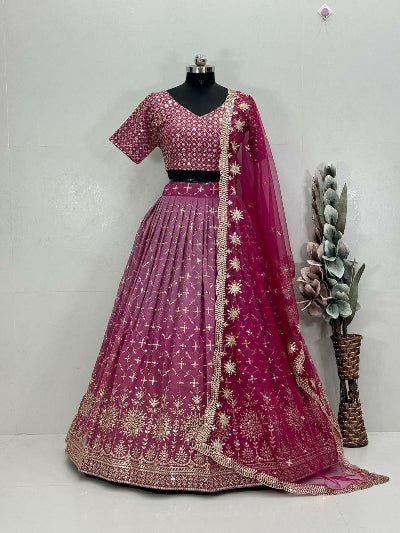 Royal Rani Pink Georgette Embroidery Lehenga Choli Set - BONYHUBSALWAR KAMEEZ