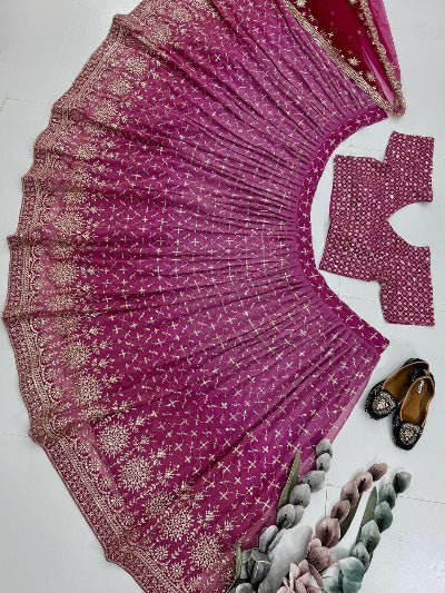 Royal Rani Pink Georgette Embroidery Lehenga Choli Set - BONYHUBSALWAR KAMEEZ