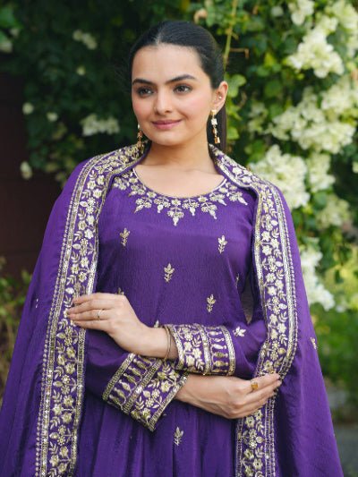 Orchid Purple Chinon Silk Embroidery Work Anarkali Suit - BONYHUBSALWAR KAMEEZ