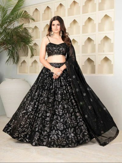 Black Georgette Sequins Embellished Lehenga Choli Set - BONYHUBSALWAR KAMEEZ