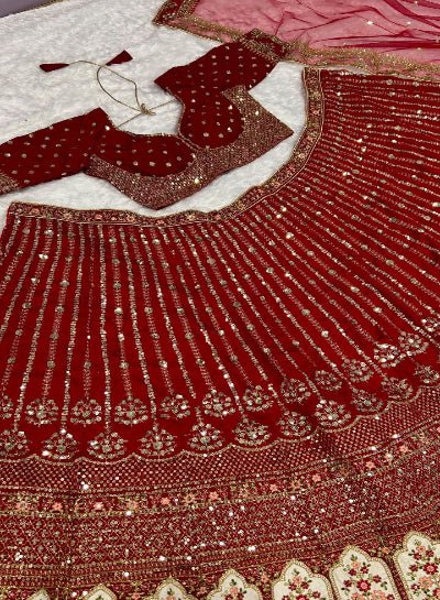 Rich Red Bridal Exquisite Sequins Work Lehenga Choli Set - BONYHUBSALWAR KAMEEZ