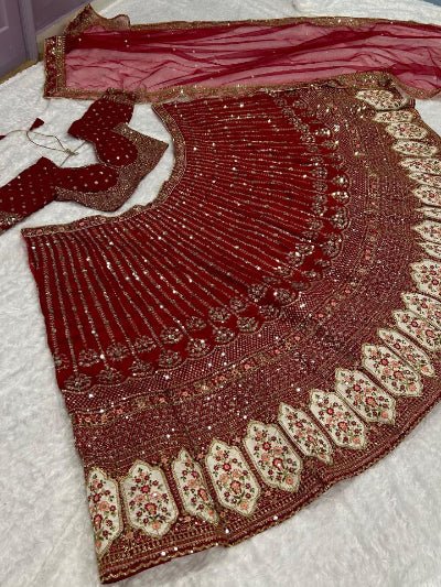 Rich Red Bridal Exquisite Sequins Work Lehenga Choli Set - BONYHUBSALWAR KAMEEZ