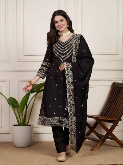 Black Chanderi Silk Elegant Embroidery Work Anarkali Suit - BONYHUBSALWAR KAMEEZ