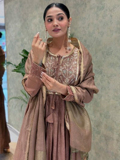 Dusty Copper Rose Chanderi Jacquard Anarkali Suit - BONYHUBSALWAR KAMEEZ