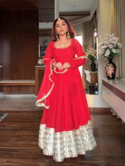 Red Majesty Georgette Sequence Work Anarkali Suit - BONYHUBSALWAR KAMEEZ
