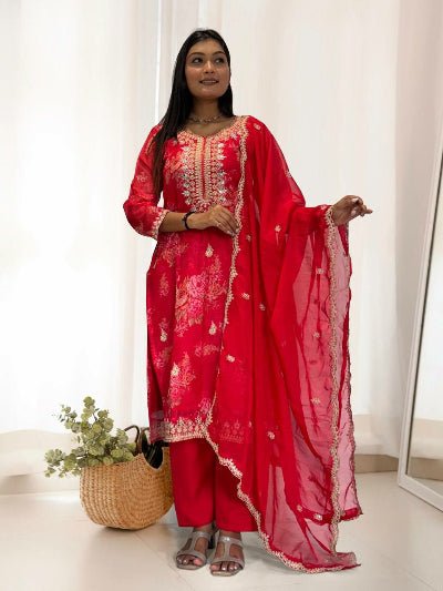 Designer Floral Pure Kundan Organza Mirror Work Salwar Suit - BONYHUBSALWAR KAMEEZ