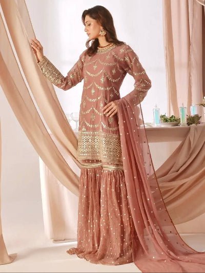 Pastel Peach Gold Gharara Suit Set - BONYHUBSALWAR KAMEEZ