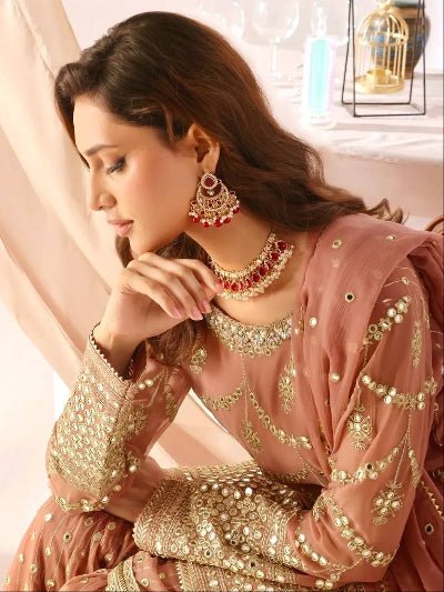 Pastel Peach Gold Gharara Suit Set - BONYHUBSALWAR KAMEEZ