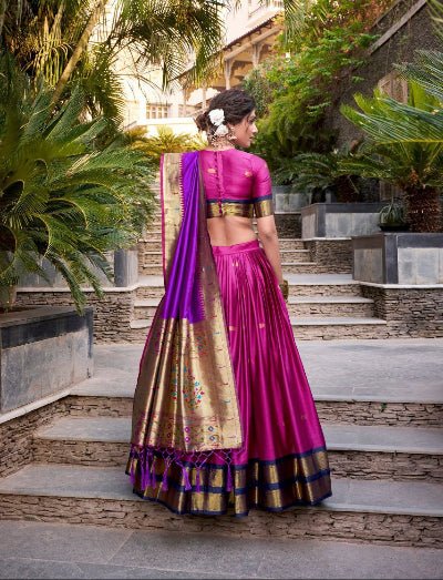 Rani Pink Gold Zari Paithani Silk Lehenga Choli - BONYHUBSALWAR KAMEEZ