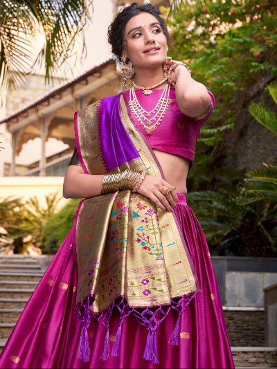 Rani Pink Gold Zari Paithani Silk Lehenga Choli - BONYHUBSALWAR KAMEEZ