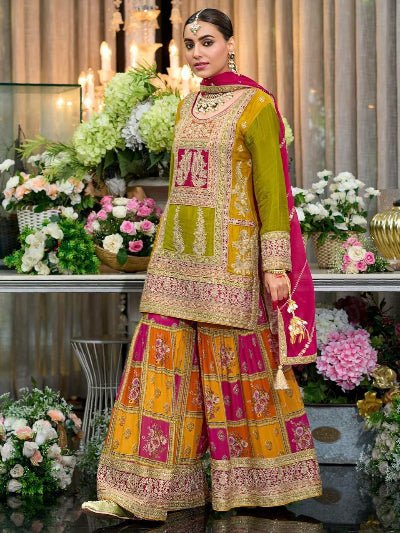 Multicolour Royal Chinon Silk Festive Sharara Set - BONYHUBSALWAR KAMEEZ