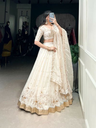 Royal Ivory Gold Embroidery Zari Lehenga Choli Set - BONYHUBSALWAR KAMEEZ