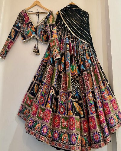 Black Multicolour Tapeta Silk Lehenga Choli Set - BONYHUBSALWAR KAMEEZ