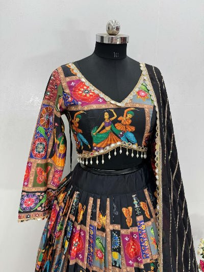 Black Multicolour Tapeta Silk Lehenga Choli Set - BONYHUBSALWAR KAMEEZ