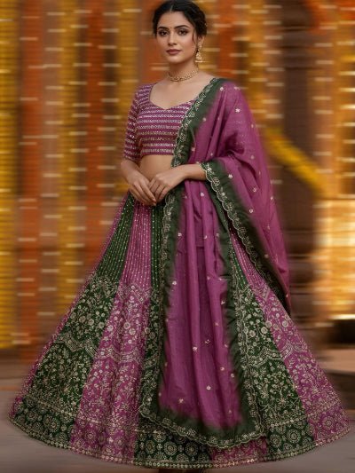 Purple Bottle Green Sequins Work Lehenga Choli - BONYHUBSALWAR KAMEEZ