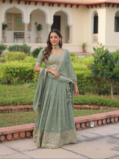 Pastel Green Georgette Embroidered Zari Lehenga Choli - BONYHUBSALWAR KAMEEZ
