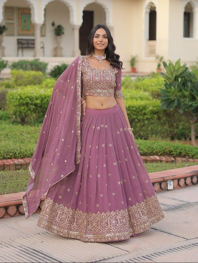 Pastel Lilac Georgette Embroidered Zari Lehenga Choli - BONYHUBSALWAR KAMEEZ