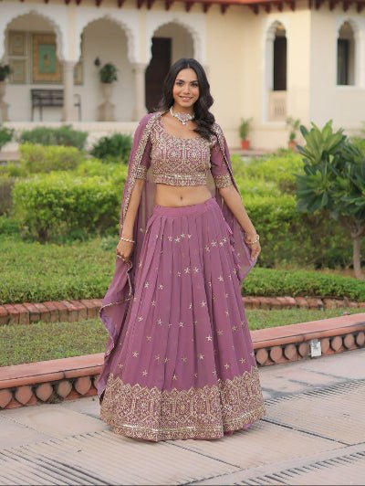 Pastel Lilac Georgette Embroidered Zari Lehenga Choli - BONYHUBSALWAR KAMEEZ