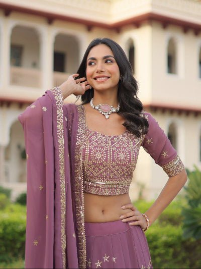 Pastel Lilac Georgette Embroidered Zari Lehenga Choli - BONYHUBSALWAR KAMEEZ