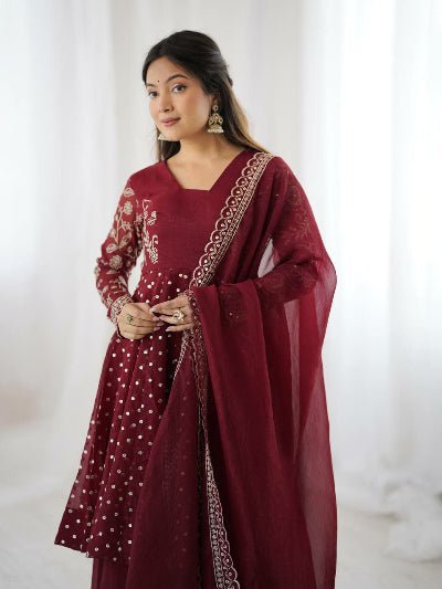 Maroon Peplum Style Anarkali Kurti Sharara Set - BONYHUBSALWAR KAMEEZ