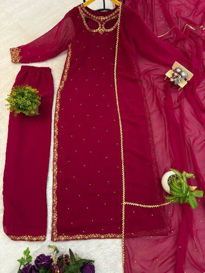 Maroon Georgette Moti Work Straight Suit Set - BONYHUBSALWAR KAMEEZ