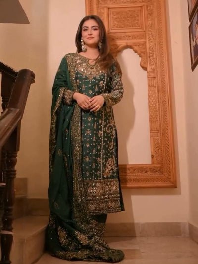 Royal Green Georgette Embroidery Sequins Straight Suit - BONYHUBSALWAR KAMEEZ