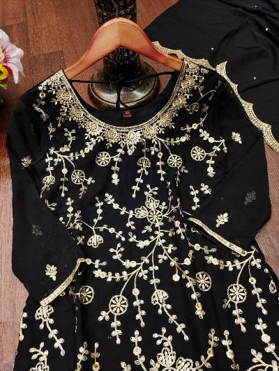 Black Georgette Embroidery Work Sharara Set - BONYHUBSALWAR KAMEEZ