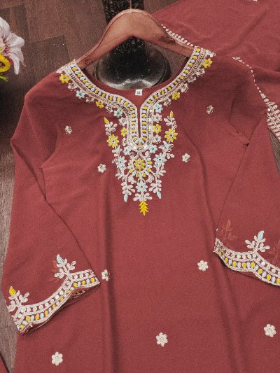 Dusty Rosewood Maroon Georgette Sharara Suit Set - BONYHUBSALWAR KAMEEZ