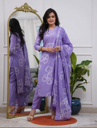 Lavender Chanderi Salwar Suit with Printed Dupatta - BONYHUBSALWAR KAMEEZ