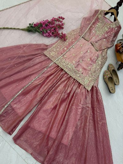 Blush Pink Embroidered Festive Sharara Palazzo Suit Set - BONYHUBSALWAR KAMEEZ