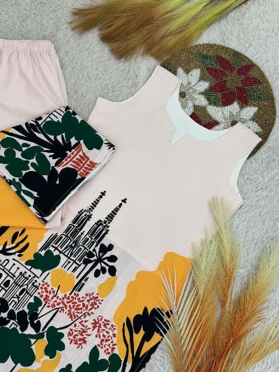 Yellow & White Digital Print Kurti Pant Set Of 2 - BONYHUBSALWAR KAMEEZ