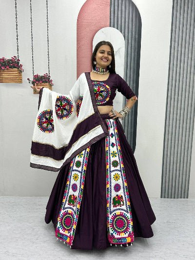 Wine & White Gamathi Work Lehenga Choli Set - BONYHUBSALWAR KAMEEZ