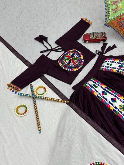 Wine & White Gamathi Work Lehenga Choli Set - BONYHUBSALWAR KAMEEZ