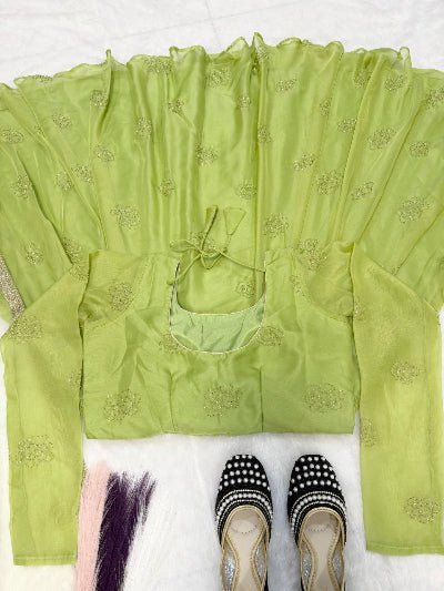 Pista Green Organza Handwork Anarkali Suit - BONYHUBSALWAR KAMEEZ