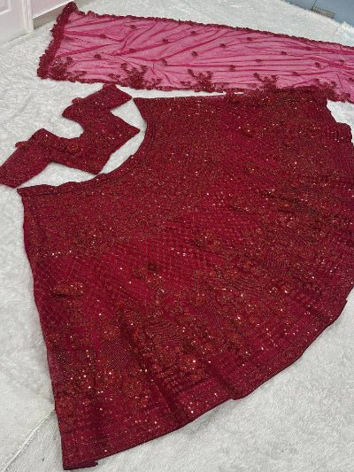 Red Partywear Sequins Lehenga Choli Set - BONYHUBSALWAR KAMEEZ