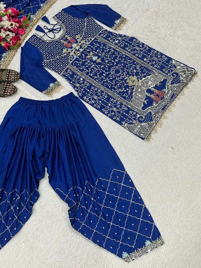 Royal Blue Sequins Embroidered Work Punjabi Suit Set - BONYHUBSALWAR KAMEEZ