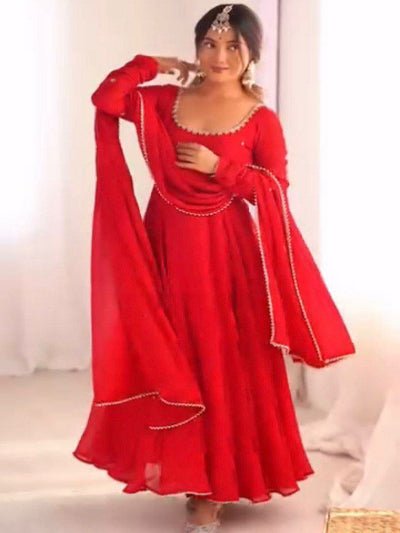 Red Georgette Handwork Anarkali Suit Set - BONYHUBSALWAR KAMEEZ