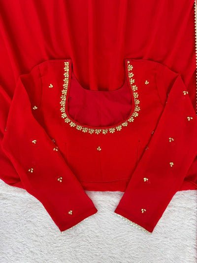 Red Georgette Handwork Anarkali Suit Set - BONYHUBSALWAR KAMEEZ