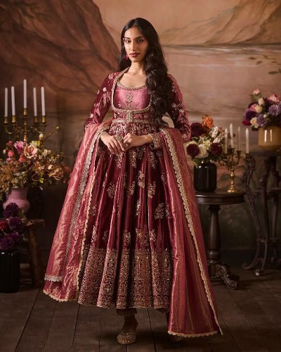 Plum Designer Anarkali Gown with Dupatta Set Of 2 - BONYHUBSALWAR KAMEEZ