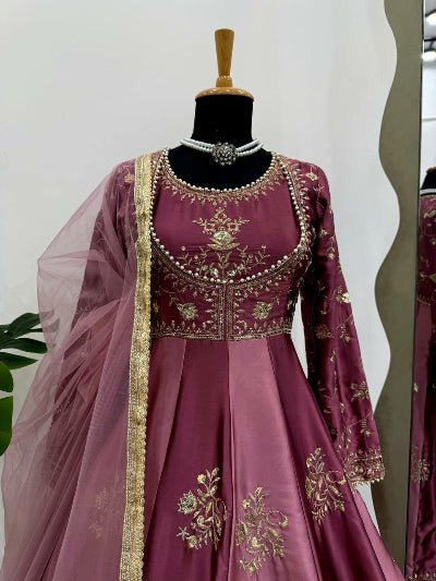 Plum Designer Anarkali Gown with Dupatta Set Of 2 - BONYHUBSALWAR KAMEEZ