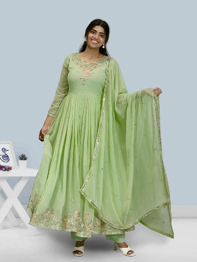 Pastel Green Georgette Embroidery work Anarkali Suit - BONYHUBSALWAR KAMEEZ