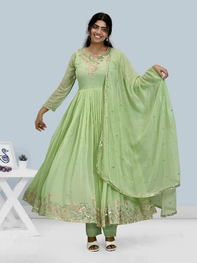 Pastel Green Georgette Embroidery work Anarkali Suit - BONYHUBSALWAR KAMEEZ