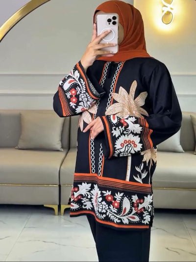 Black Digital Print Kurti Palazzo Set Of 2 - BONYHUBSALWAR KAMEEZ