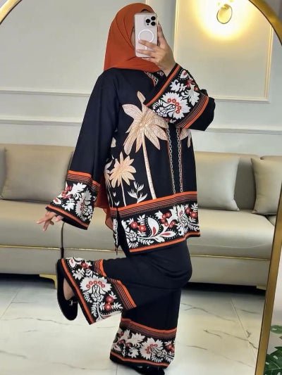 Black Digital Print Kurti Palazzo Set Of 2 - BONYHUBSALWAR KAMEEZ