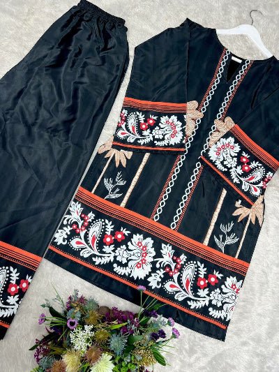 Black Digital Print Kurti Palazzo Set Of 2 - BONYHUBSALWAR KAMEEZ