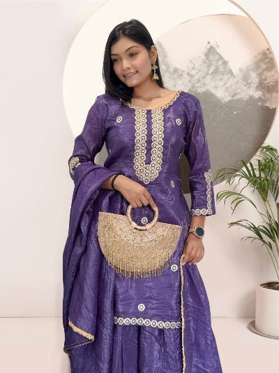 Purple Crush Silk Embroidery Sharara Palazzo Suit - BONYHUBSALWAR KAMEEZ