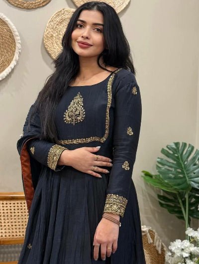 Classy Black Georgette Flair Anarkali Suit Set - BONYHUBSALWAR KAMEEZ