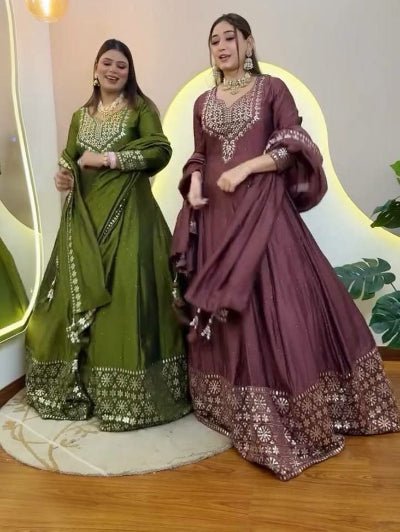 Designer Roman Silk Anarkali with Sequence Dupatta - BONYHUBSALWAR KAMEEZ